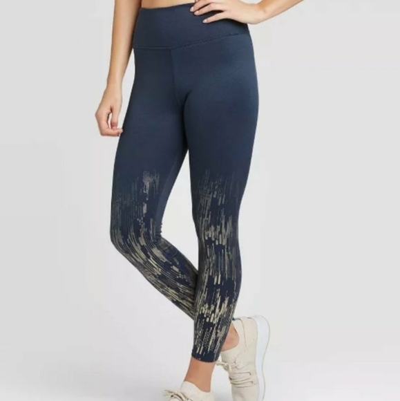 JoyLab Shine High Waisted Leggings 7/8 Length Blue Silver Womens Size XS New - Picture 1 of 12